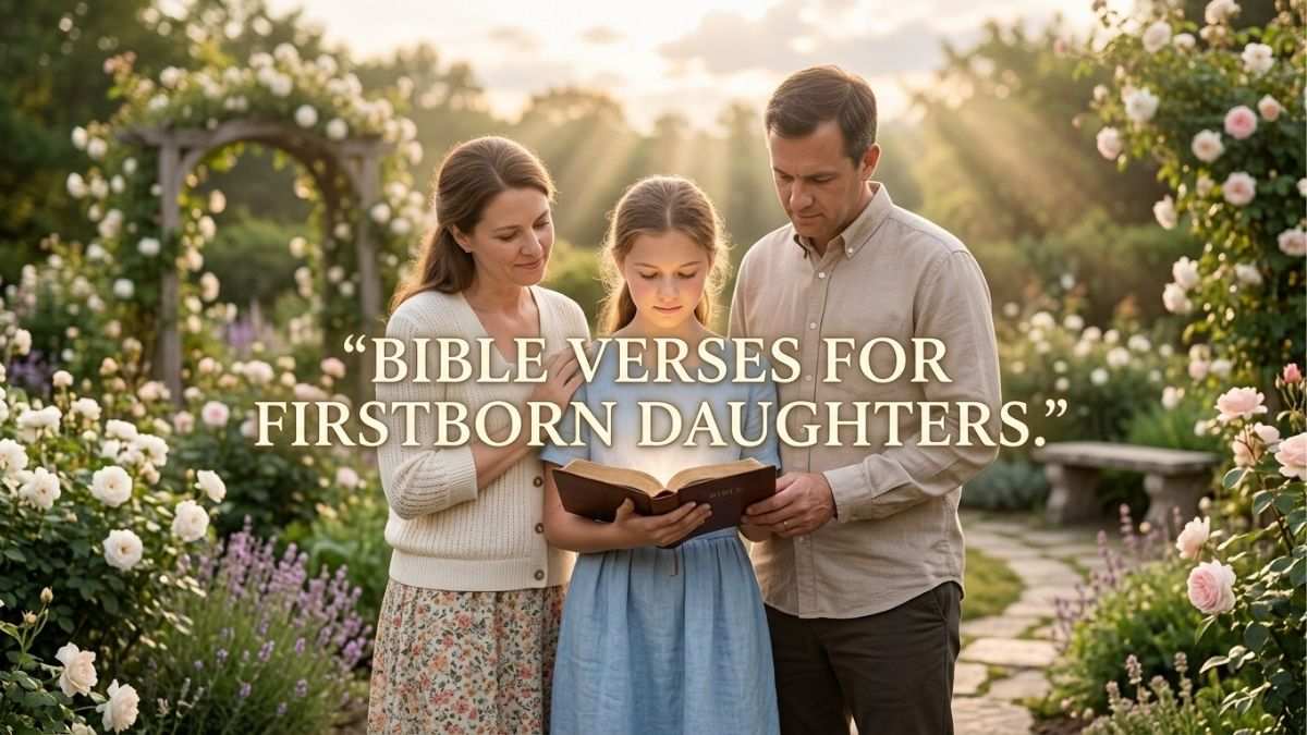 Family reading Bible in garden light.