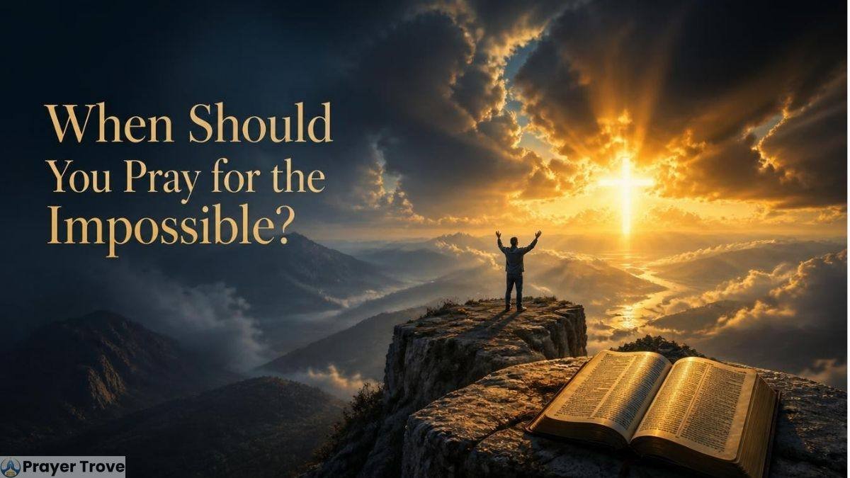 Person praying on a mountain at sunrise with an open Bible