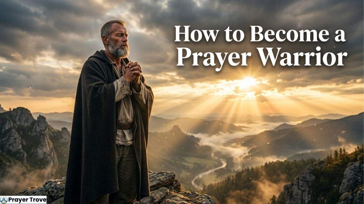 Man praying on mountain at sunrise