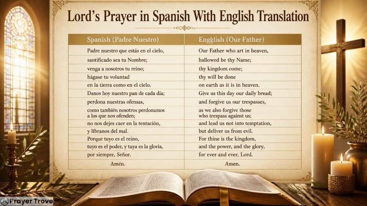 Lord's Prayer in Spanish with English translation chart