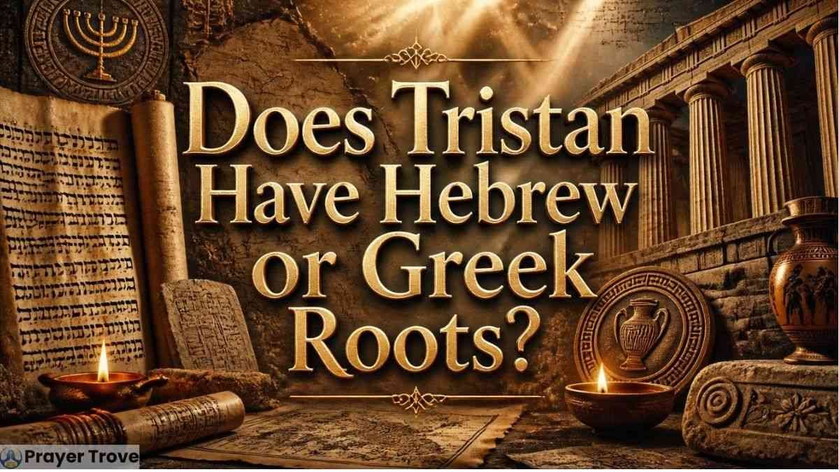 Ancient Hebrew scroll and Greek temple with Tristan roots title