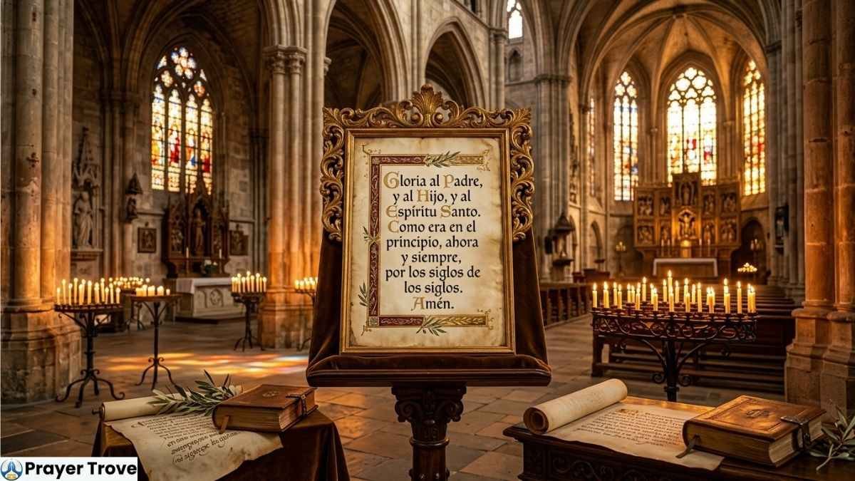 Full Glory Be Prayer in Spanish inside church