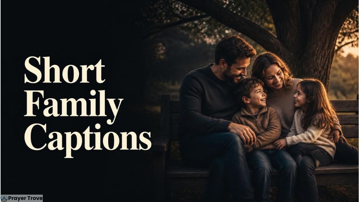 Happy family sitting together on a bench