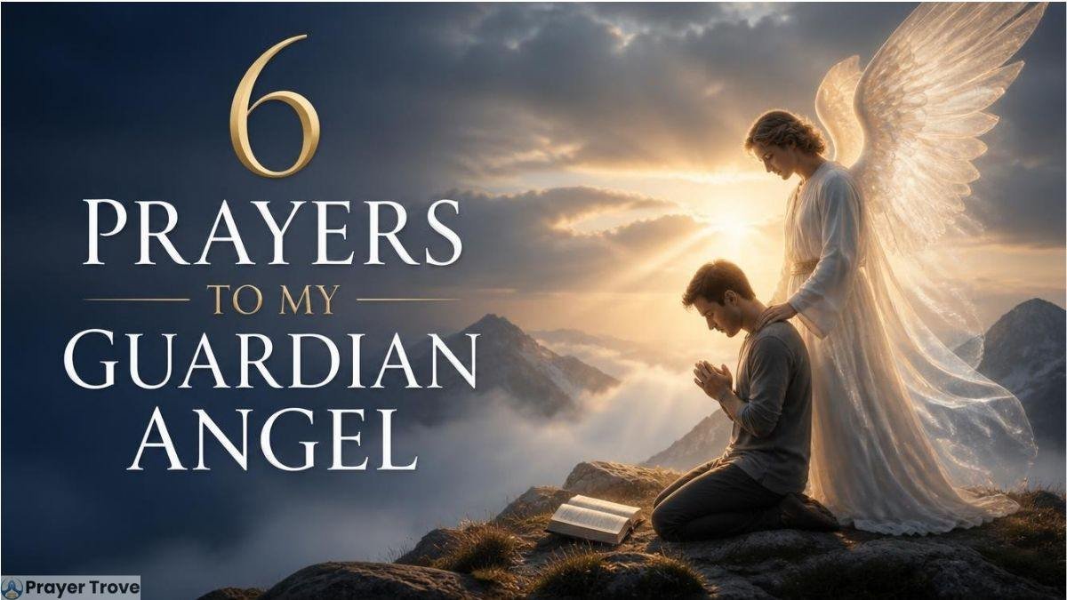 Guardian angel protecting a praying man
