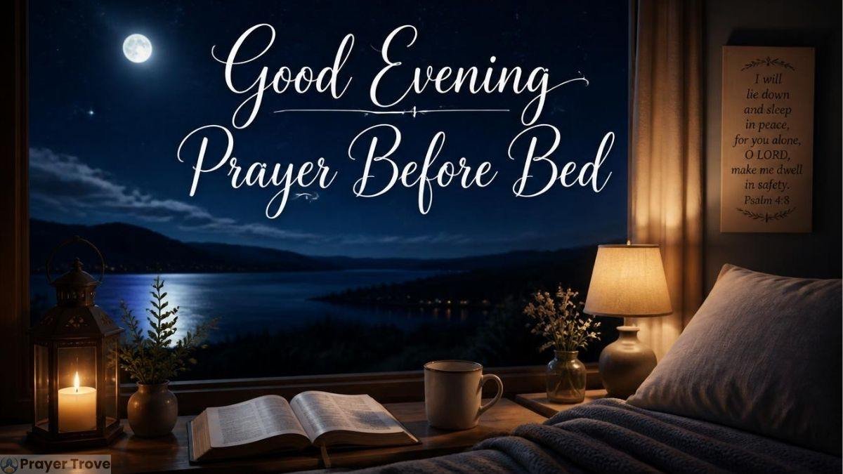Good evening prayer before bed with Bible and candle