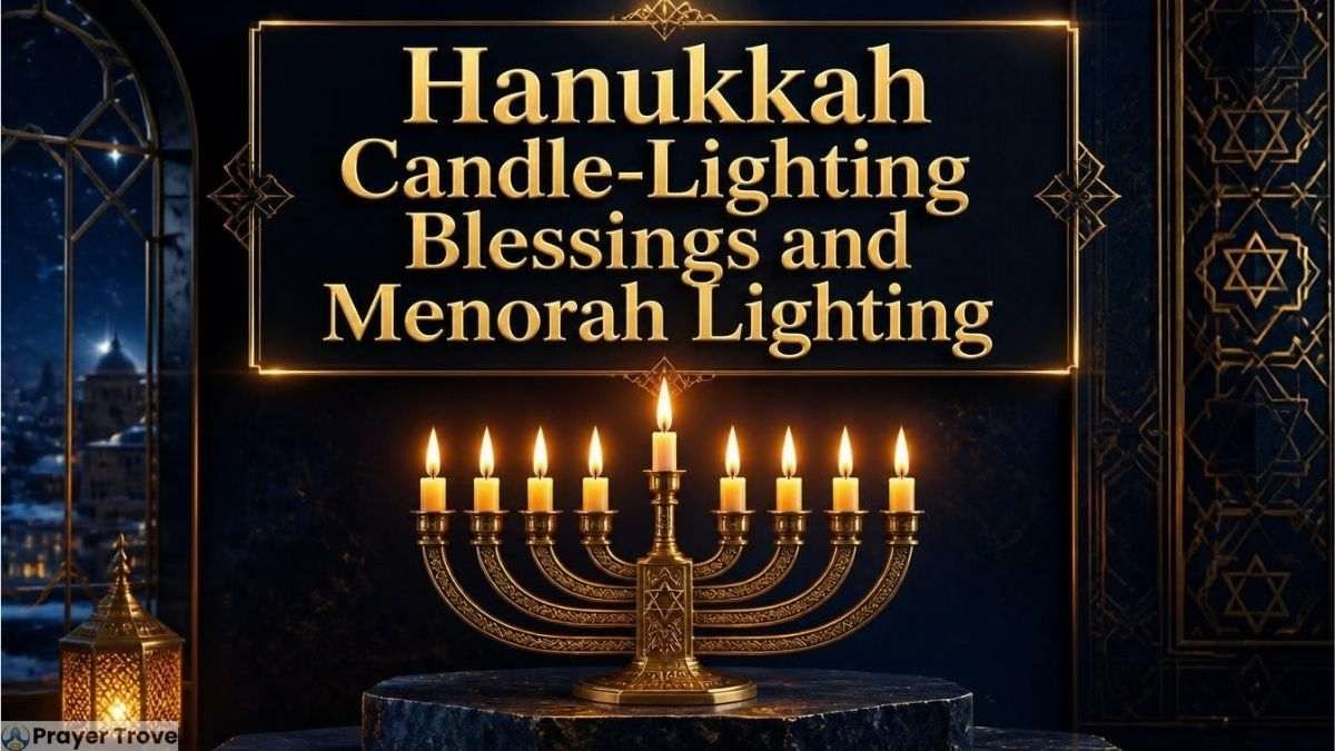 Hanukkah prayers with menorah and Torah