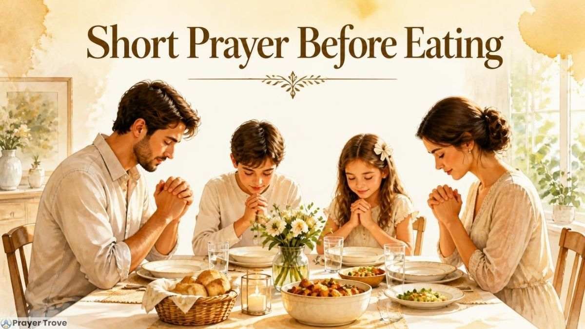 Family praying together before eating at the dining table