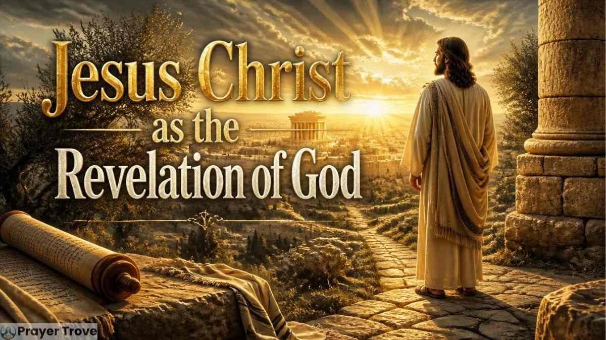 Jesus Christ standing at sunrise overlooking an ancient city, symbolizing God's revelation.