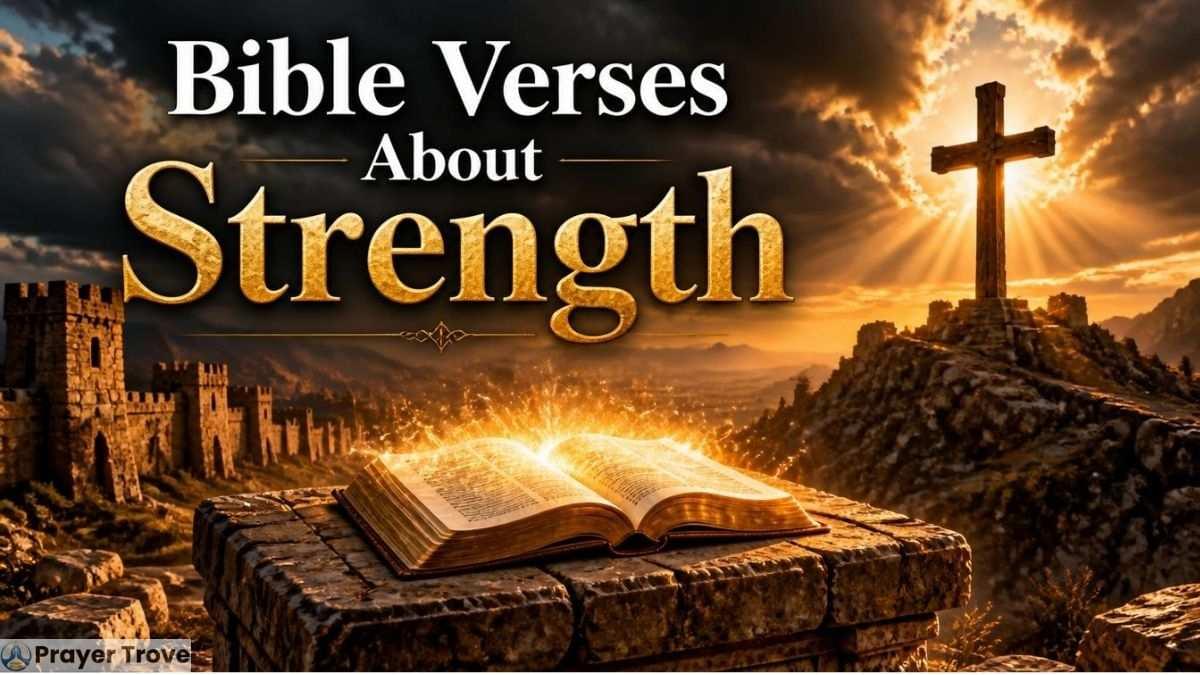 Open Bible with cross at sunrise symbolizing strength