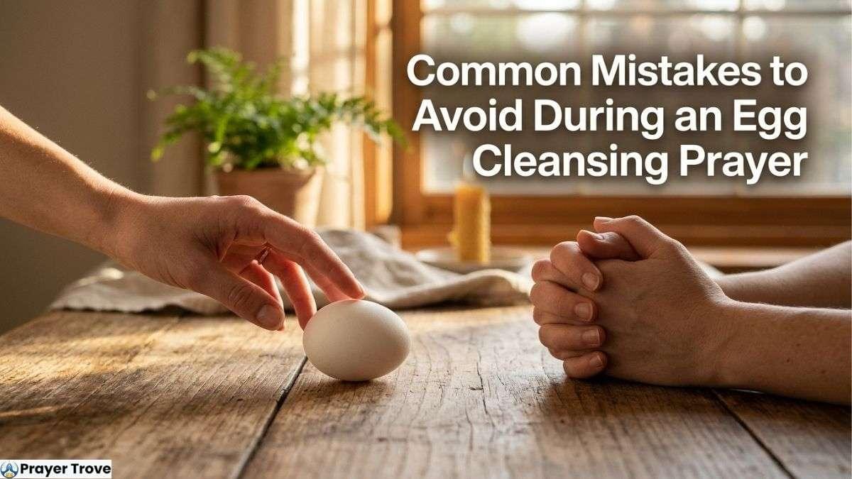 Hand placing egg beside praying hands
