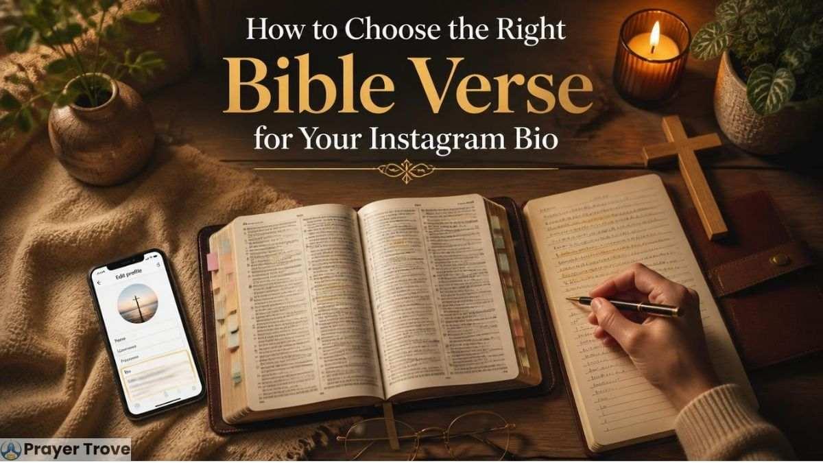 Open Bible and phone for Instagram Bible verse selection