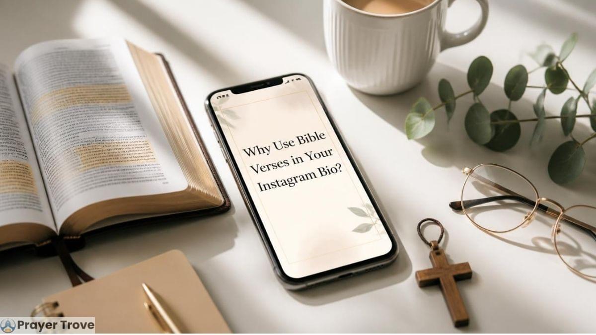 Open Bible and phone with Bible verse Instagram bio