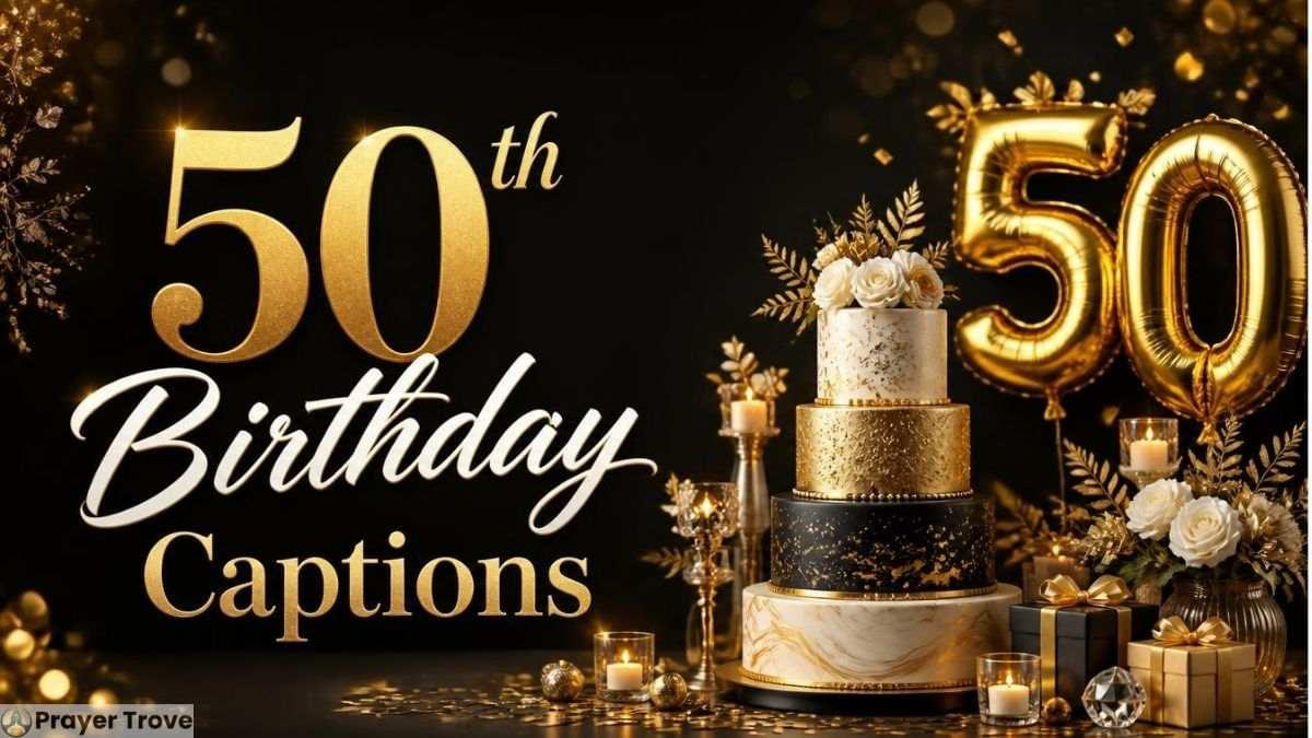 50th birthday cake with gold balloons