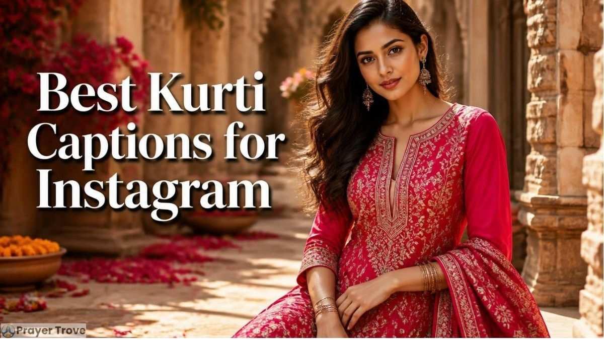 Red embroidered kurti for Instagram captions